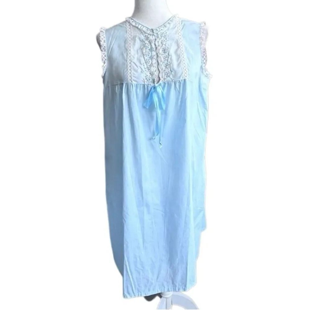 Vintage Movie Star Blue Sleeveless Nightgown Romantic Retro Cottagecore SZ M